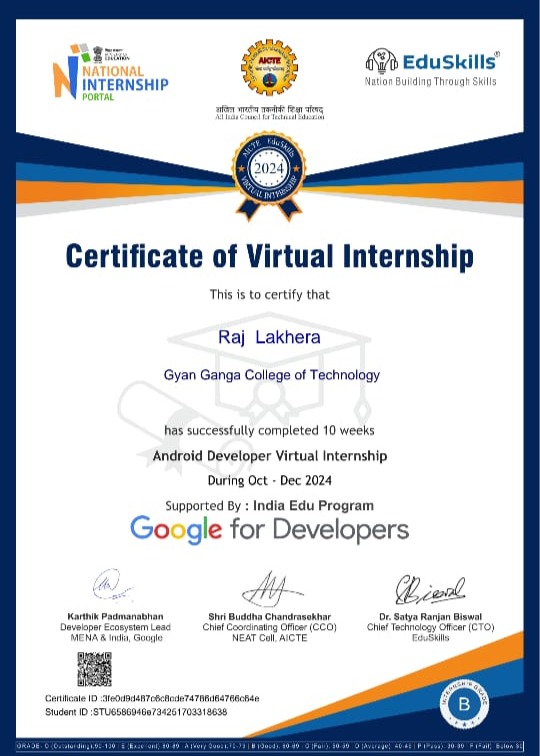 Google Android Developer Certificate - Raj Lakhera