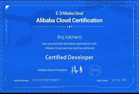 Alibaba Cloud Computing Certificate - Raj Lakhera